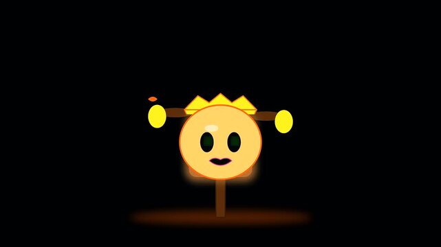 a whimsical scarecrow character dancing with autumnal foliage as festive halloween and upcycled decor elements float gracefully around the glowing golden pumpkin shaped figure animation