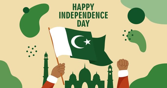 Animated Pakistan Independence Day greeting featuring the national flag and festive patriotic elements. On-screen text: Happy Independence Day Pakistan and Read More 
