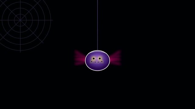 three quirky purple hanging creatures dangle mid air providing festive halloween upcycled decor inside this simple digital animation sequence featuring moving glowing faces in dark void