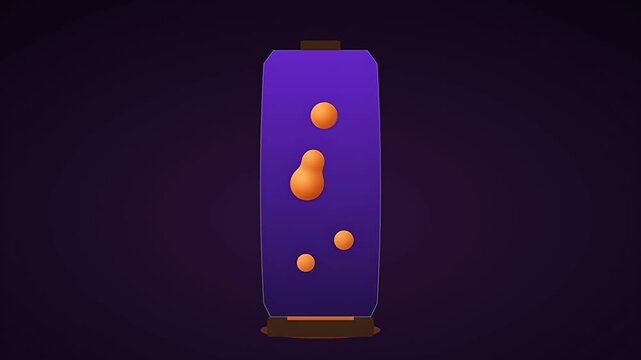 Minimalist abstract purple column graphic featuring three luminous orange circular markers indicating progress or stages against a deep black void