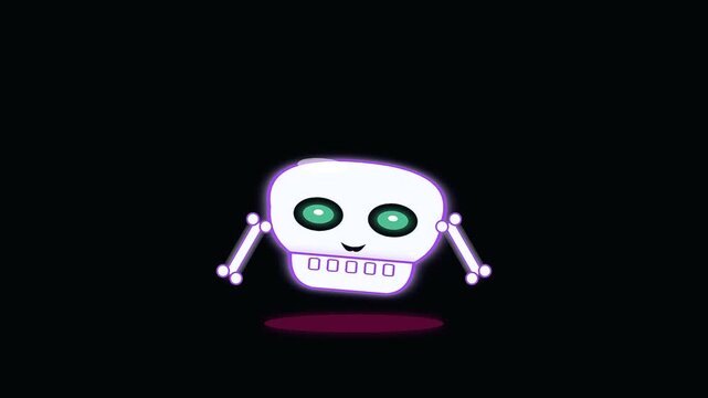 Animated white skull character performing playful dance moves as part of a creative halloween upcycled decor project shown against a simple solid black studio backdrop