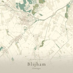 Fototapeta premium Vintage Canvas Map of Blijham, Netherlands | Scandinavian Wall Art | Historic Topographic