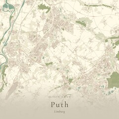 Fototapeta premium Vintage Canvas Map of Puth, Netherlands | Scandinavian Wall Art | Historic Topographic