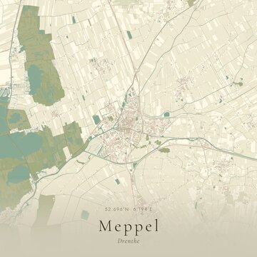 Vintage Canvas Map of Meppel, Netherlands | Scandinavian Wall Art | Historic Topographic