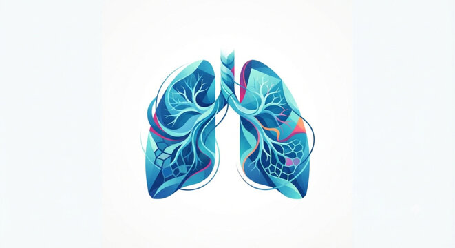 Abstract Geometric Human Lungs with Blue Tree-like Airways