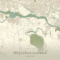 Fototapeta premium Vintage Canvas Map of Mijnsheerenland, Netherlands | Scandinavian Wall Art | Historic Topographic