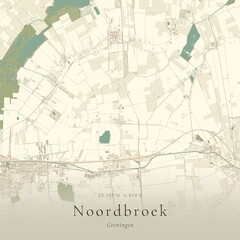 Naklejka premium Vintage Canvas Map of Noordbroek, Netherlands | Scandinavian Wall Art | Historic Topographic