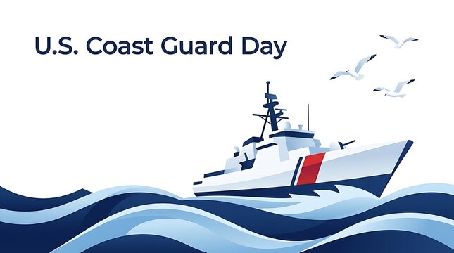 U.S. Coast Guard Day Celebration with Patrol Boat and Seagulls.