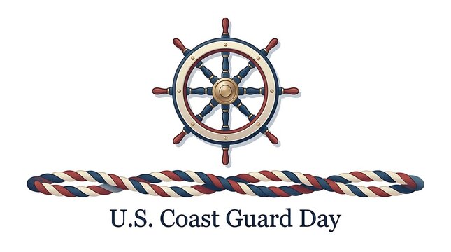 U.S. Coast Guard Day - Nautical Wheel and Braided Rope.