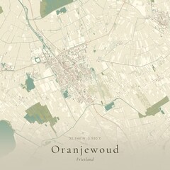 Naklejka premium Vintage Canvas Map of Oranjewoud, Netherlands | Scandinavian Wall Art | Historic Topographic