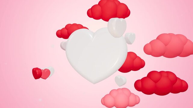 Happy February 14 Greeting with 3D Red Clouds and Shapes