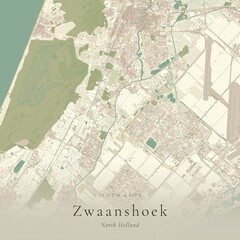 Fototapeta premium Vintage Canvas Map of Zwaanshoek, Netherlands | Scandinavian Wall Art | Historic Topographic