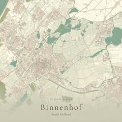 Fototapeta premium Vintage Canvas Map of Binnenhof, Netherlands | Scandinavian Wall Art | Historic Topographic