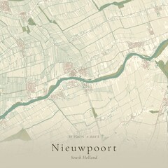 Fototapeta premium Vintage Canvas Map of Nieuwpoort, Netherlands | Scandinavian Wall Art | Historic Topographic
