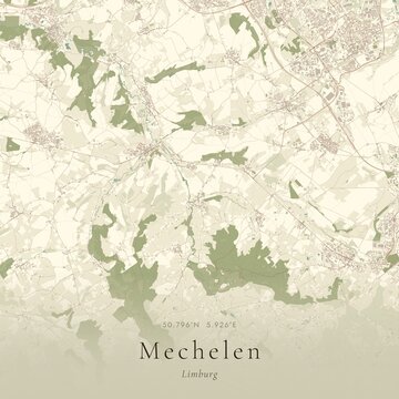 Vintage Canvas Map of Mechelen, Netherlands | Scandinavian Wall Art | Historic Topographic