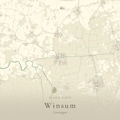 Naklejka premium Vintage Canvas Map of Winsum, Netherlands | Scandinavian Wall Art | Historic Topographic