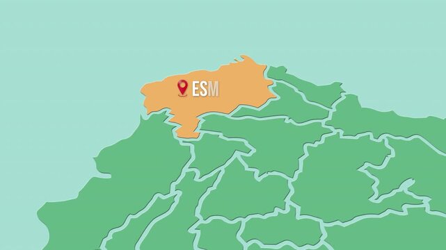 Mapa de Ecuador con divisi&oacute;n pol&iacute;tica resaltando la provincia Esmeraldas