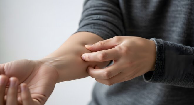 Person scratching itchy forearm