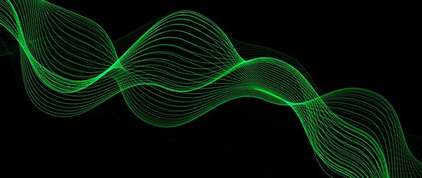 Futuristic Digital Wave Motion with Glowing Green Curves, flowing particle vector abstract background Computer Animation, Abstract Green Wave Motion Background 4K Seamless Loop