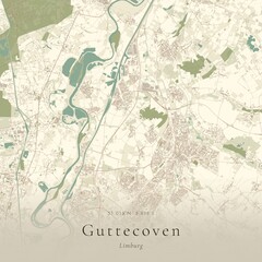 Fototapeta premium Vintage Canvas Map of Guttecoven, Netherlands | Scandinavian Wall Art | Historic Topographic