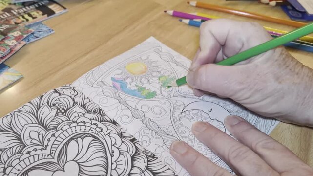 Adult Coloring Book Page Hand Coloring Green Trees Triple Speed