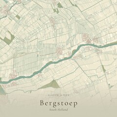 Fototapeta premium Vintage Canvas Map of Bergstoep, Netherlands | Scandinavian Wall Art | Historic Topographic