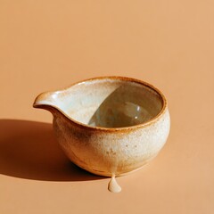 Fototapeta premium Pale Glazed Ceramic Pouring Bowl with Soft Drip Accent