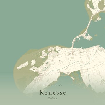 Vintage Canvas Map of Renesse, Netherlands | Scandinavian Wall Art | Historic Topographic