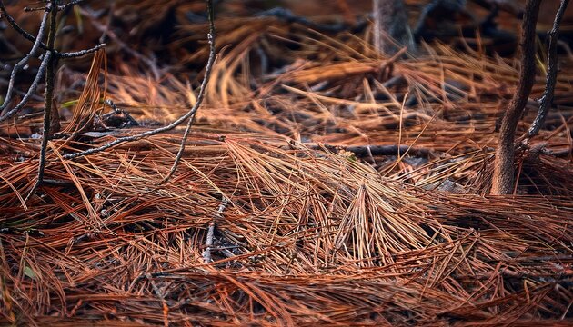 Dried Pine Needle Tangle Forest Floor Close Up