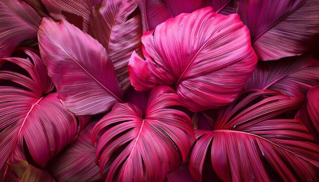 Tropical Banner Arranged From Exotic Pink Leaves
