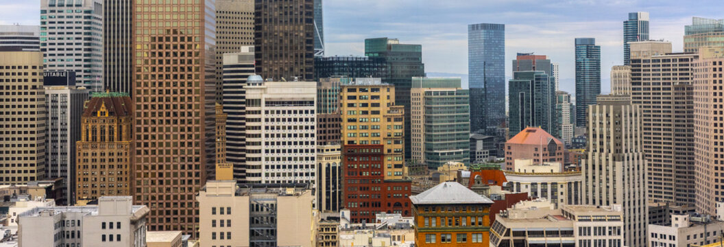 San Francisco Downtown Skyline Panorama With Dense Skyscrapers