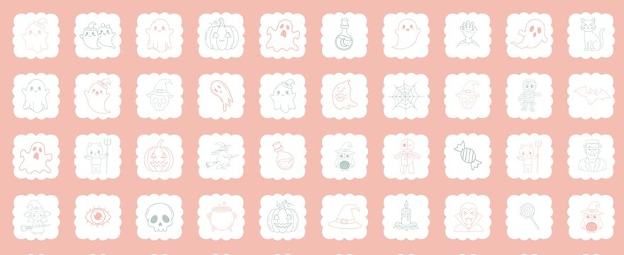 Cute Pastel Halloween Icon &ndash; Kawaii Ghosts, Pumpkins, Cats and Spooky Clipart Collection