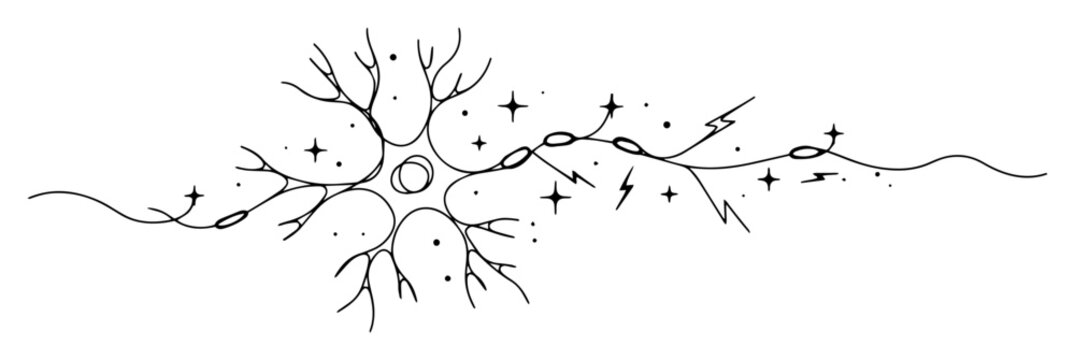 Neuron network with electric spark in line art