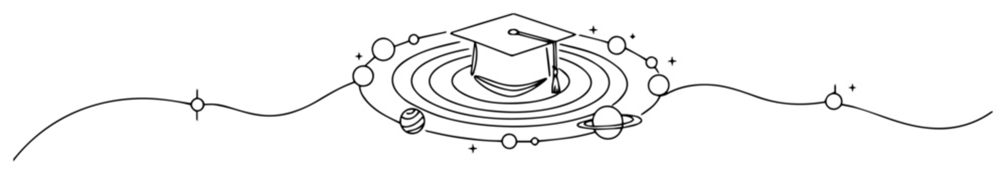 Graduation cap in orbit of knowledge and stars