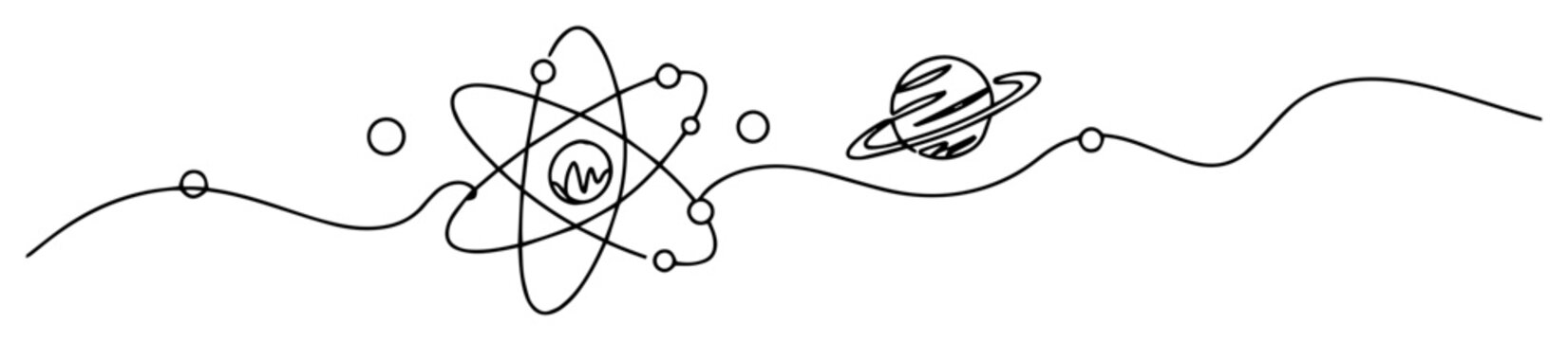 Atom and planet in cosmic science concept