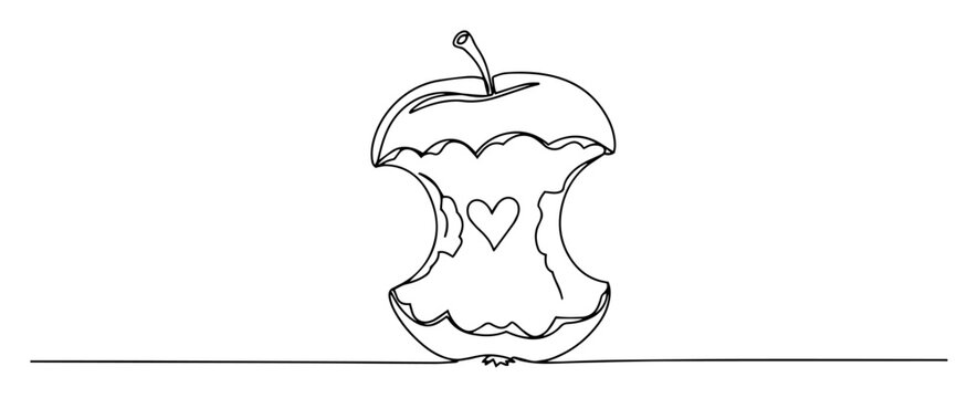 Bitten apple core with heart shape in center