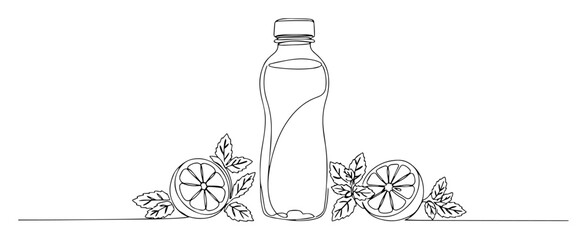 Bottle with citrus and mint leaves monoline vector © Wieslaw