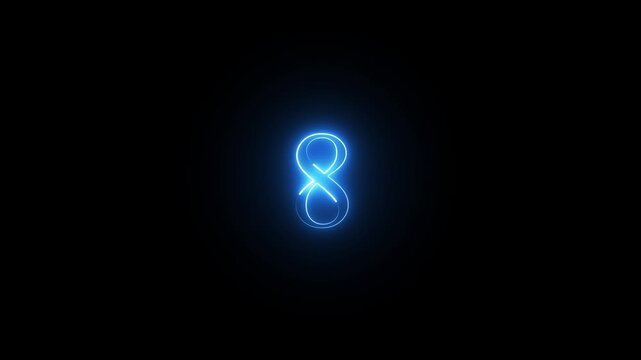 neon numeric text 8 number countdown icon background 4k animation.video