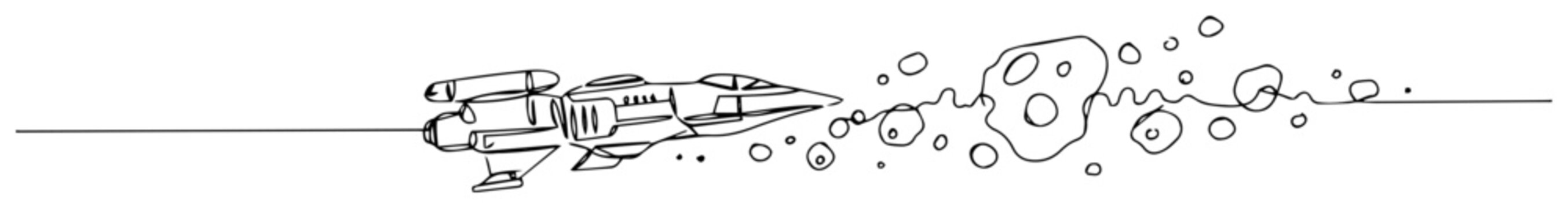 Spaceship flying through asteroids outline