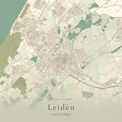 Fototapeta premium Vintage Canvas Map of Leiden, Netherlands | Scandinavian Wall Art | Historic Topographic