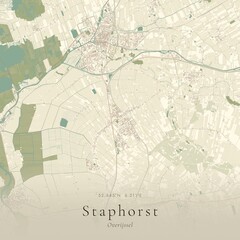 Fototapeta premium Vintage Canvas Map of Staphorst, Netherlands | Scandinavian Wall Art | Historic Topographic