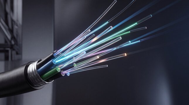 Abstract illustration of fiber optic cable transmitting data