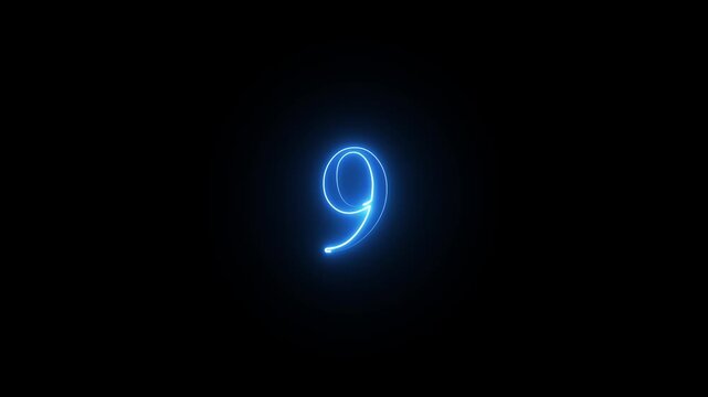 neon numeric text 9 number countdown icon background 4k animation.video