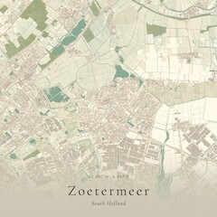 Fototapeta premium Vintage Canvas Map of Zoetermeer, Netherlands | Scandinavian Wall Art | Historic Topographic