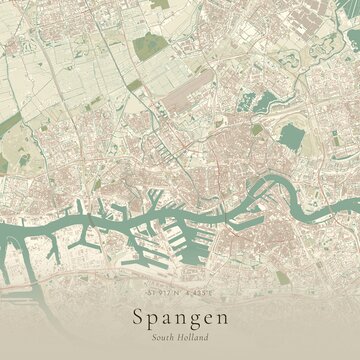 Vintage Canvas Map of Spangen, Netherlands | Scandinavian Wall Art | Historic Topographic