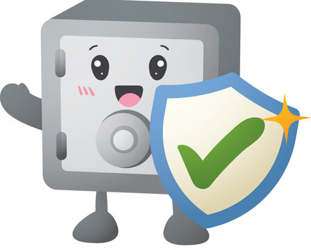 Cute safe with smiling face holds a shield