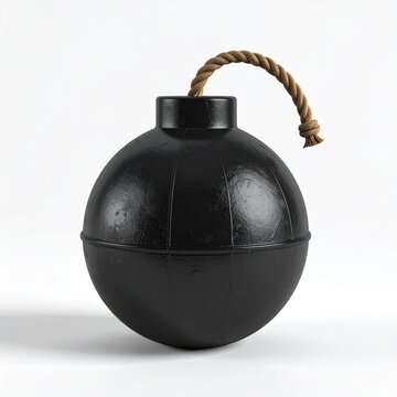 Classic black spherical explosive device with a lit fuse