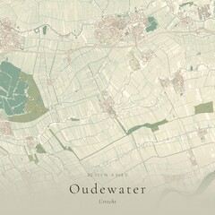 Naklejka premium Vintage Canvas Map of Oudewater, Netherlands | Scandinavian Wall Art | Historic Topographic