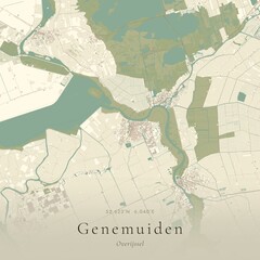 Fototapeta premium Vintage Canvas Map of Genemuiden, Netherlands | Scandinavian Wall Art | Historic Topographic