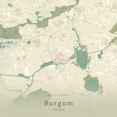 Naklejka premium Vintage Canvas Map of Burgum, Netherlands | Scandinavian Wall Art | Historic Topographic